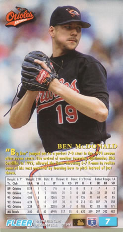 1994 Fleer Extra Bases #7 Ben McDonald Back