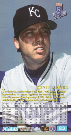 1994 Fleer Extra Bases #83 Kevin Appier Back