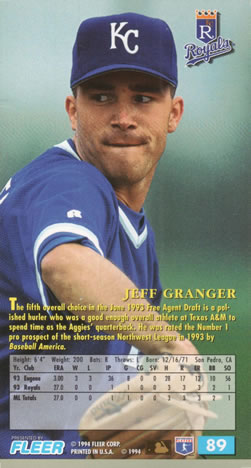 1994 Fleer Extra Bases #89 Jeff Granger Back
