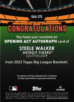 2023 Topps Big League - Opening Act Autographs Blue Foil #OAA-STE Steele Walker Back