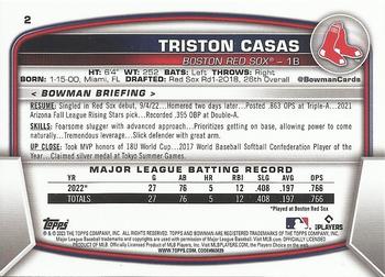 2023 Bowman #2 Triston Casas Back