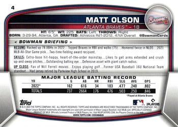 2023 Bowman #4 Matt Olson Back
