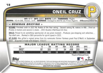2023 Bowman #19 Oneil Cruz Back