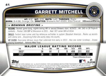 2023 Bowman #41 Garrett Mitchell Back