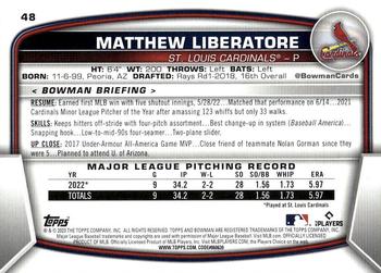 2023 Bowman #48 Matthew Liberatore Back
