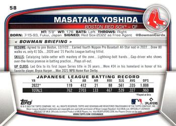 2023 Bowman #58 Masataka Yoshida Back