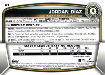 2023 Bowman #61 Jordan Diaz Back