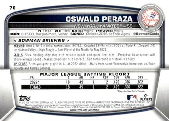 2023 Bowman #70 Oswald Peraza Back