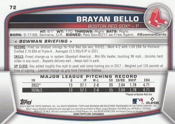 2023 Bowman #72 Brayan Bello Back