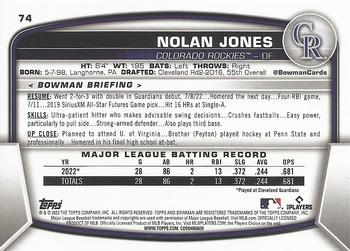 2023 Bowman #74 Nolan Jones Back