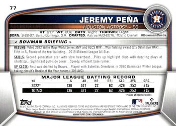 2023 Bowman #77 Jeremy Pena Back