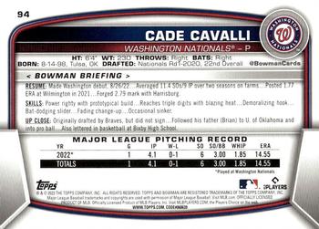 2023 Bowman #94 Cade Cavalli Back