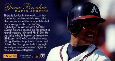 1994 Fleer Extra Bases - Game Breakers #15 David Justice Back