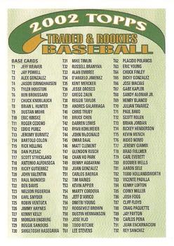 2002 Topps Traded & Rookies - Checklists #1 Checklist 1: T1-T180 Front