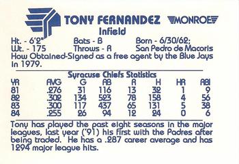 1992 Tallmadge Tire Former Chiefs Collectibles #NNO Tony Fernandez Back