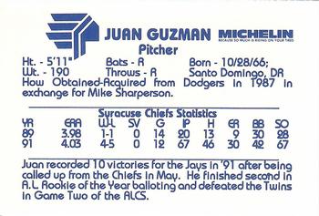 1992 Tallmadge Tire Former Chiefs Collectibles #NNO Juan Guzman Back