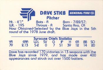 1992 Tallmadge Tire Former Chiefs Collectibles #NNO Dave Stieb Back