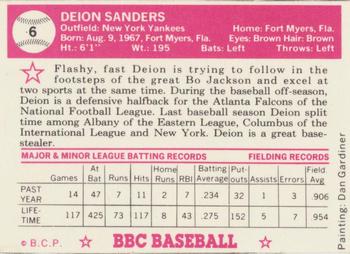 1990 Baseball Cards Presents Beginners Guide to Baseball Cards Repli-cards - Deion Sanders #6 Deion Sanders Back