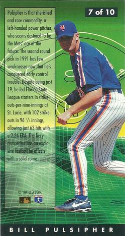 1994 Fleer Extra Bases - Major League Hopefuls #7 Bill Pulsipher Back
