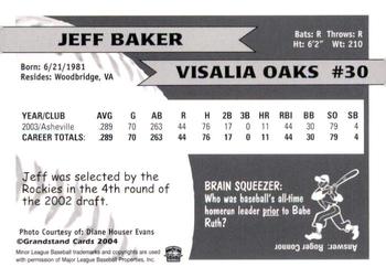 2004 Grandstand Visalia Oaks #NNO Jeff Baker Back