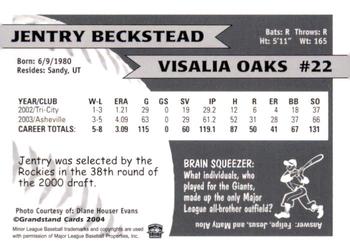 2004 Grandstand Visalia Oaks #NNO Jentry Beckstead Back