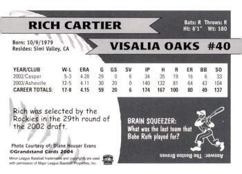 2004 Grandstand Visalia Oaks #NNO Rich Cartier Back