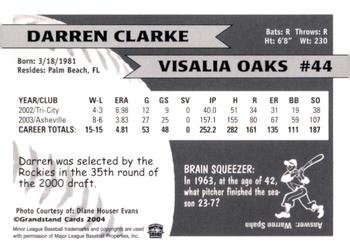 2004 Grandstand Visalia Oaks #NNO Darren Clarke Back