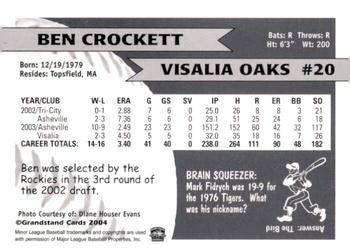 2004 Grandstand Visalia Oaks #NNO Ben Crockett Back