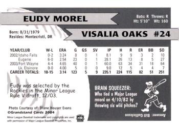 2004 Grandstand Visalia Oaks #NNO Eudy Morel Back
