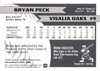 2004 Grandstand Visalia Oaks #NNO Bryan Peck Back