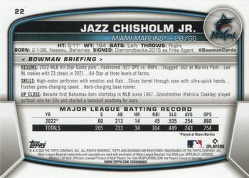 2023 Bowman - Neon Green #22 Jazz Chisholm Jr. Back