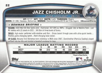 2023 Bowman - Blue #22 Jazz Chisholm Jr. Back