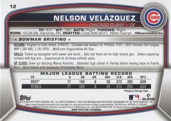 2023 Bowman - Green Pattern #12 Nelson Velazquez Back