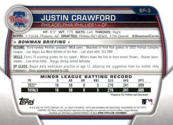 2023 Bowman - Prospects #BP-3 Justin Crawford Back