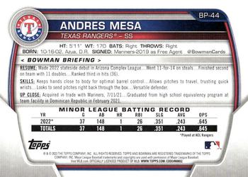 2023 Bowman - Prospects #BP-44 Andres Mesa Back