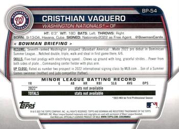 2023 Bowman - Prospects #BP-54 Cristhian Vaquero Back