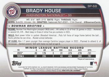 2023 Bowman - Prospects #BP-68 Brady House Back