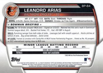 2023 Bowman - Prospects #BP-84 Leandro Arias Back