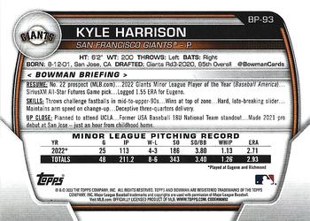 2023 Bowman - Prospects #BP-93 Kyle Harrison Back