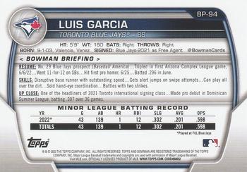 2023 Bowman - Prospects #BP-94 Luis Garcia Back