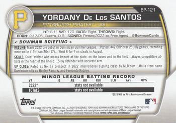 2023 Bowman - Prospects #BP-121 Yordany De Los Santos Back