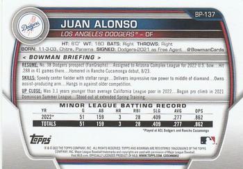 2023 Bowman - Prospects #BP-137 Juan Alonso Back