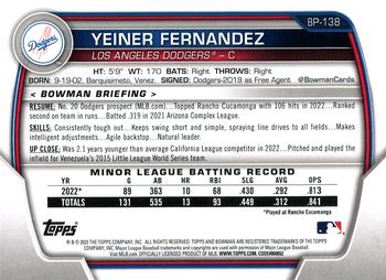 2023 Bowman - Prospects #BP-138 Yeiner Fernandez Back