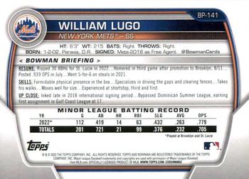 2023 Bowman - Prospects #BP-141 William Lugo Back