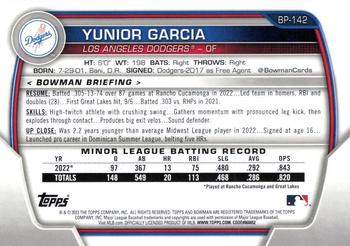 2023 Bowman - Prospects #BP-142 Yunior Garcia Back