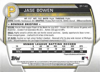 2023 Bowman - Prospects #BP-146 Jase Bowen Back