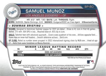 2023 Bowman - Prospects Sky Blue #BP-80 Samuel Munoz Back