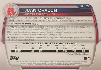 2023 Bowman - Prospects Sky Blue #BP-105 Juan Chacon Back