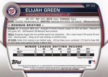2023 Bowman - Prospects Neon Green #BP-23 Elijah Green Back
