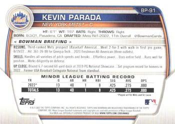 2023 Bowman - Prospects Fuchsia #BP-91 Kevin Parada Back